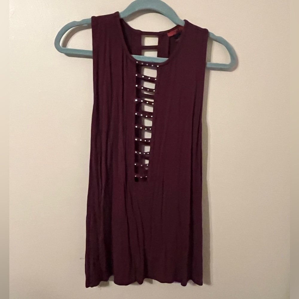 Sleeveless Ladder-Front Tank Top - Burgundy